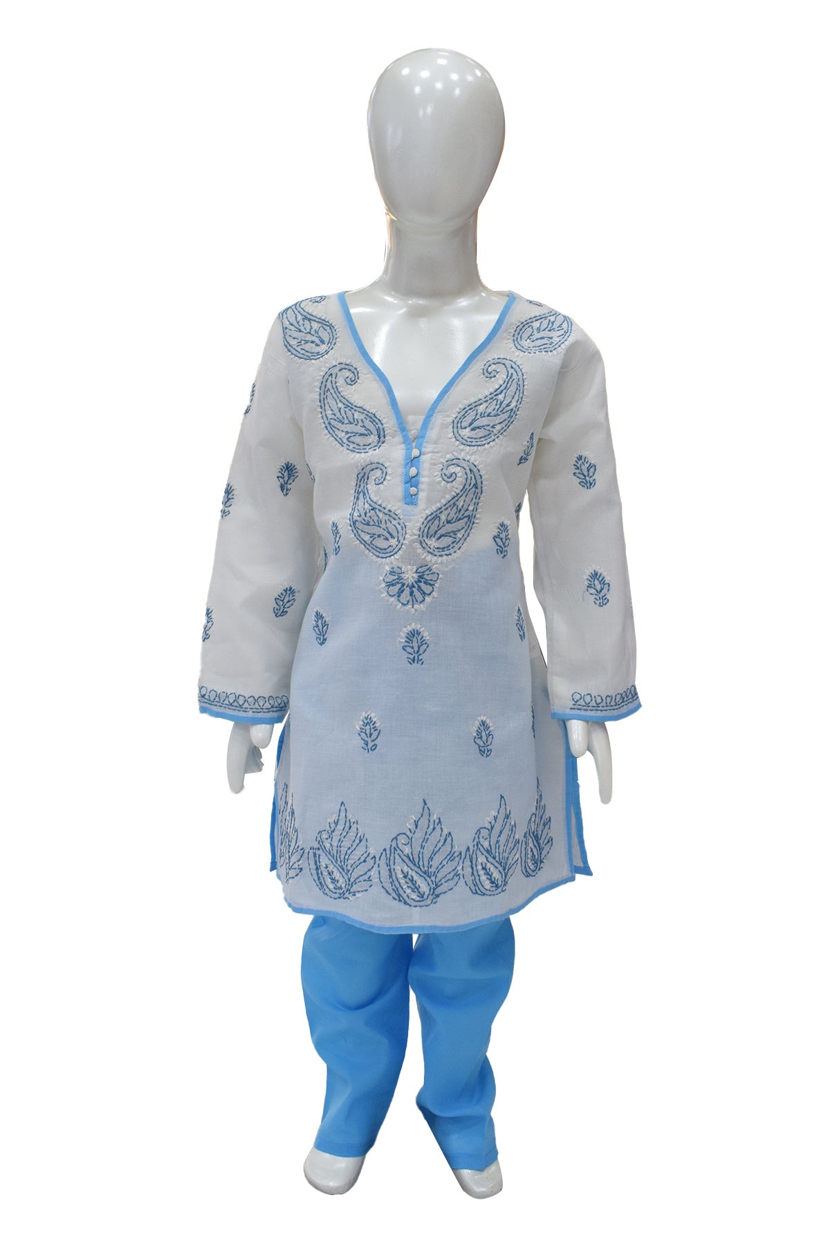 Silakaari Kids Pure Cotton Chikan Lucknowi Kurta Pajama Set For Girls