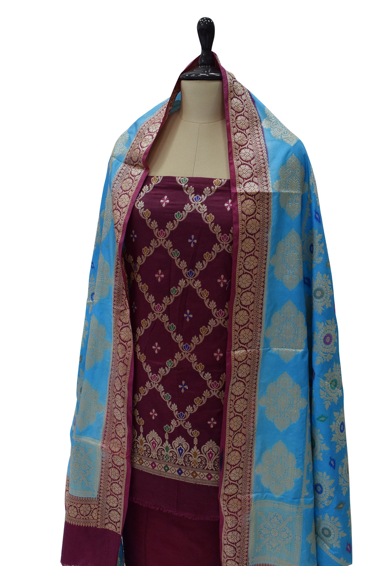 Silakaari Women's Plus Size Zari Banarasi Silk Unstitched Dress Material