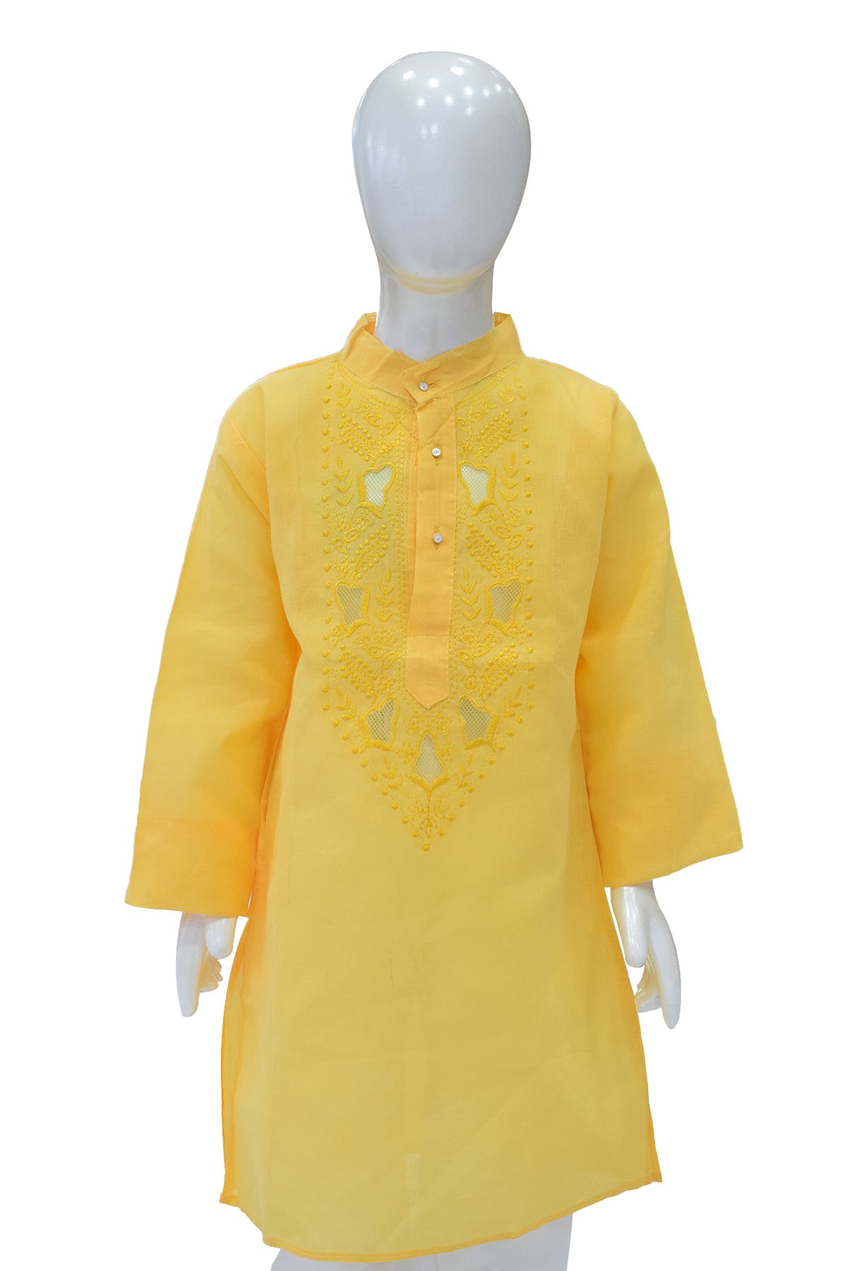 Silakaari Kids Bright Yellow Lucknowi Pure Cotton Kurta pajama Set For Boys