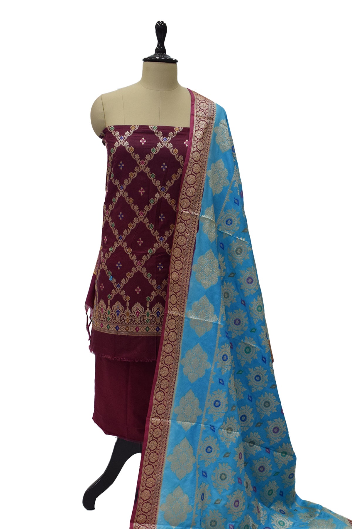 Silakaari Women's Plus Size Zari Banarasi Silk Unstitched Dress Material