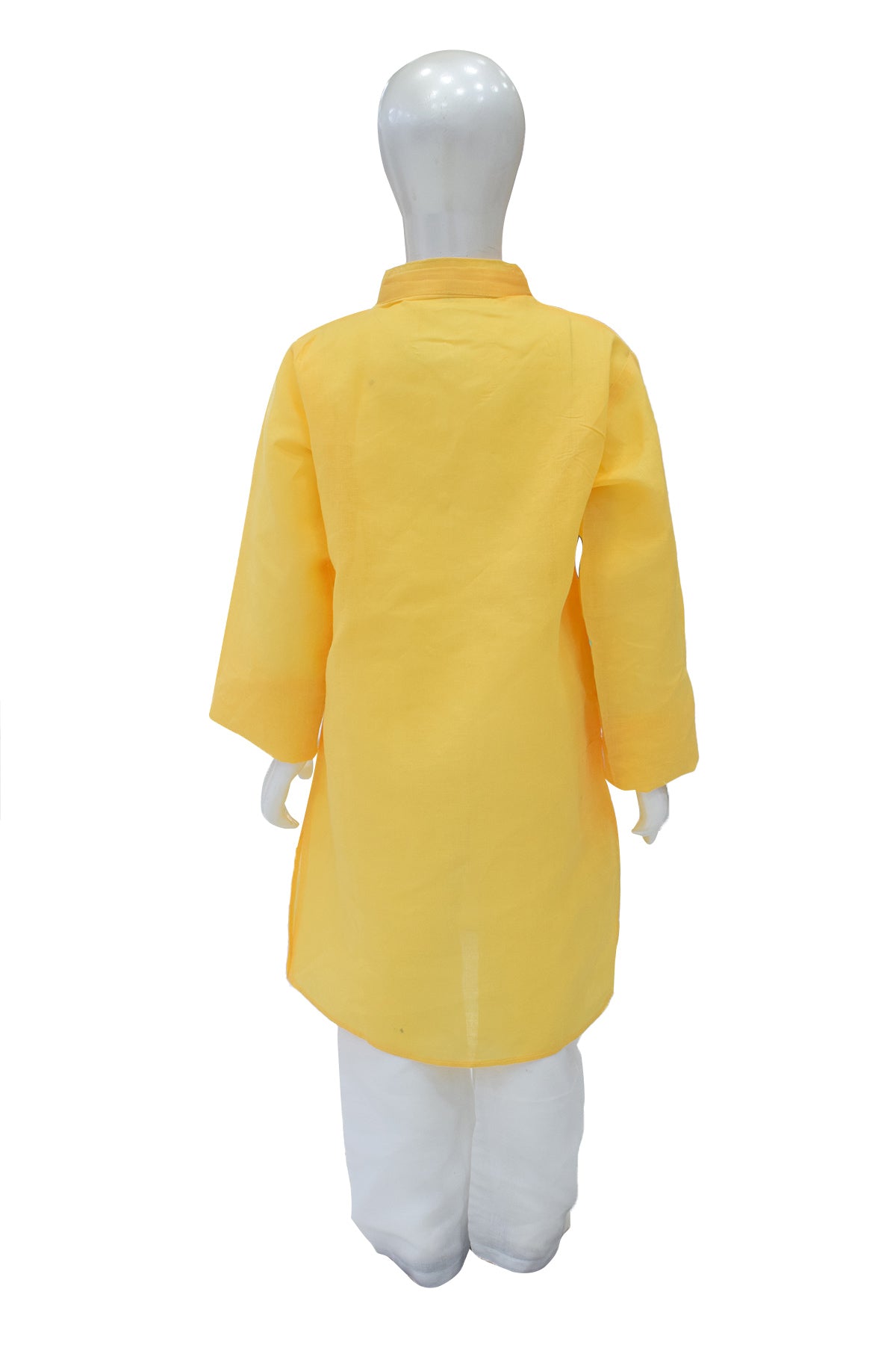 Silakaari Kids Bright Yellow Lucknowi Pure Cotton Kurta pajama Set For Boys