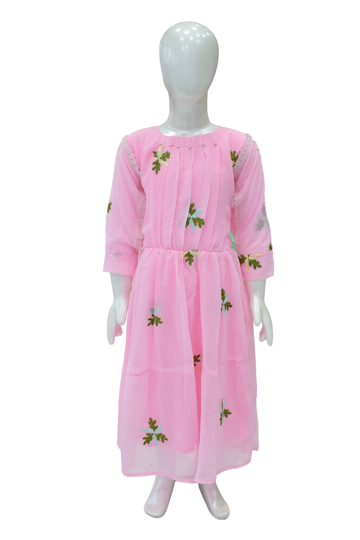 Silakaari Kids Pink Pearl Dress Floral Printed Cinderella Frock For Girls