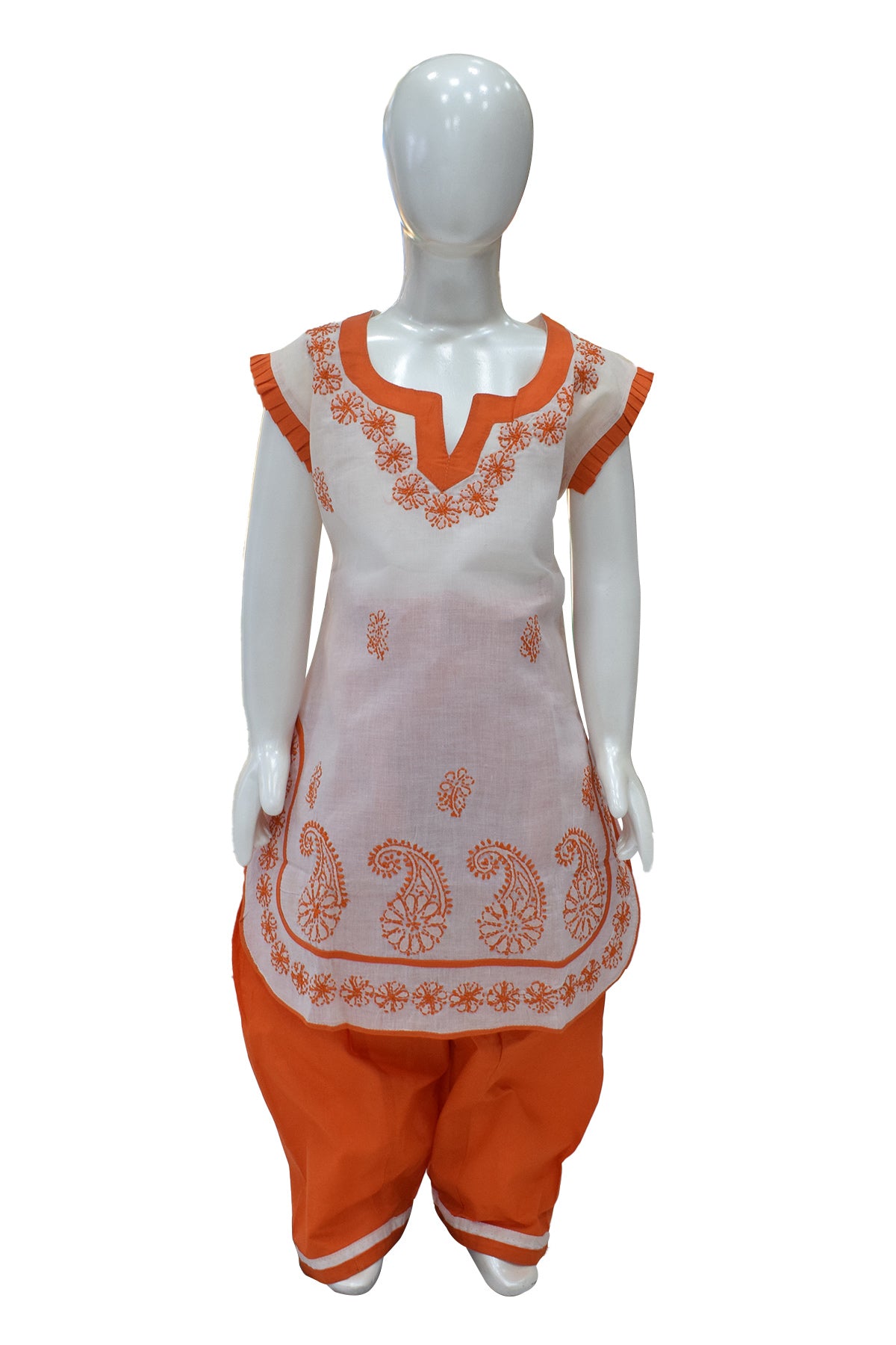 Silakaari Kids Pure Cotton Chikan Lucknowi Kurta Pajama Set For Girls