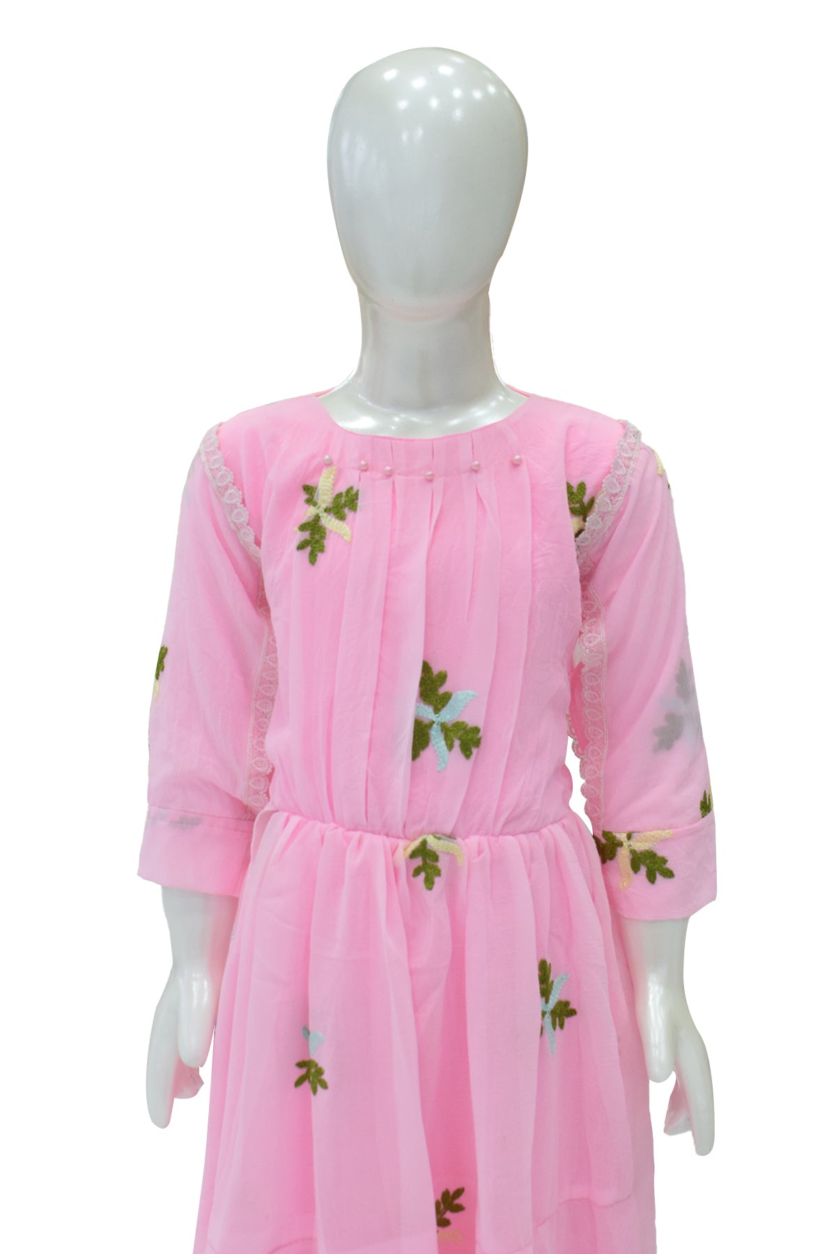 Silakaari Kids Pink Pearl Dress Floral Printed Cinderella Frock For Girls