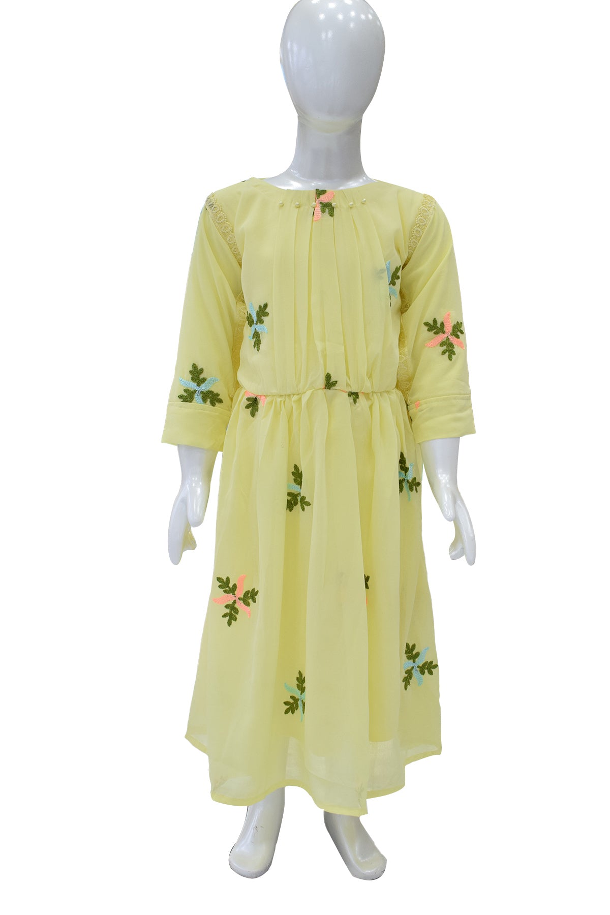 Silakaari Kids yellow Pearl Dress Floral Printed Cinderella Frock For Girls