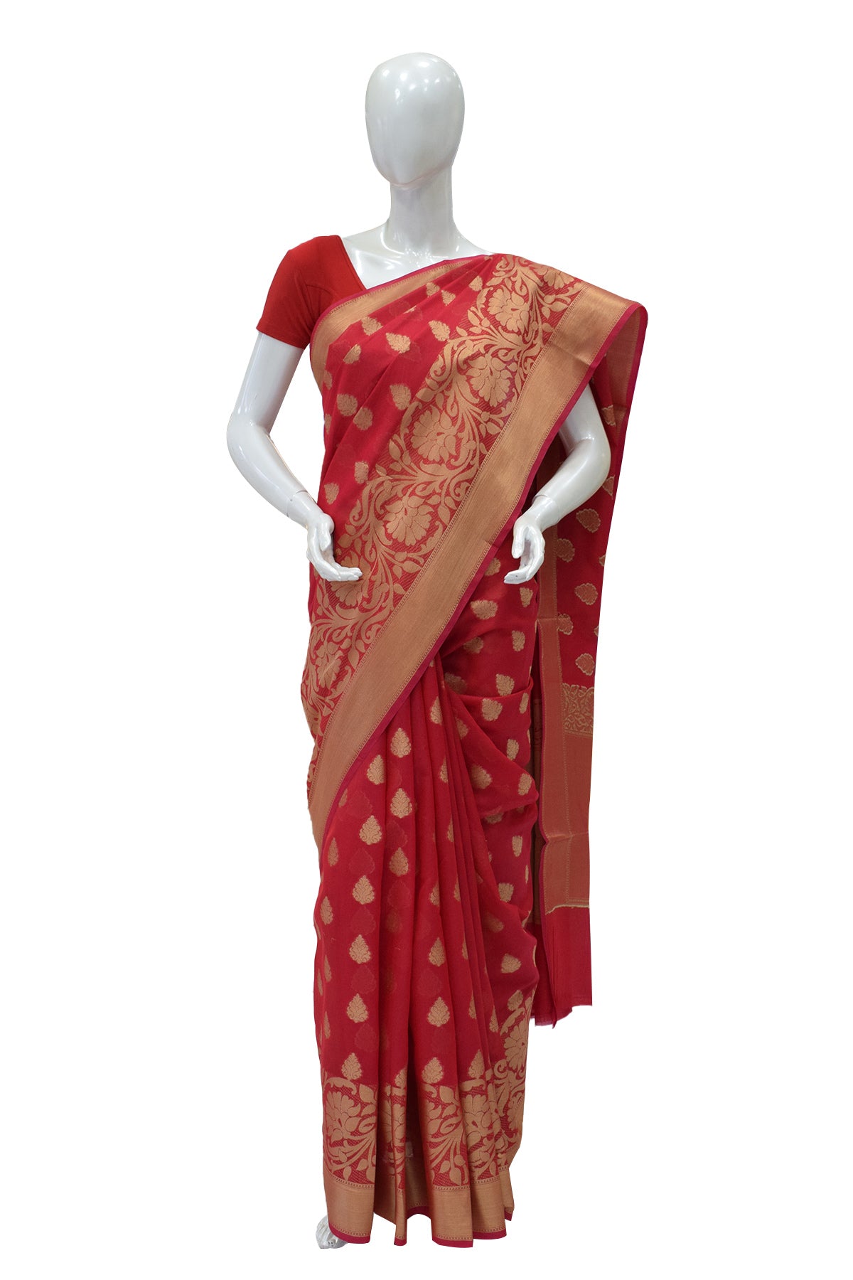 Silakaari Women's Red Golden Heavy Border Banarasi Silk Saree