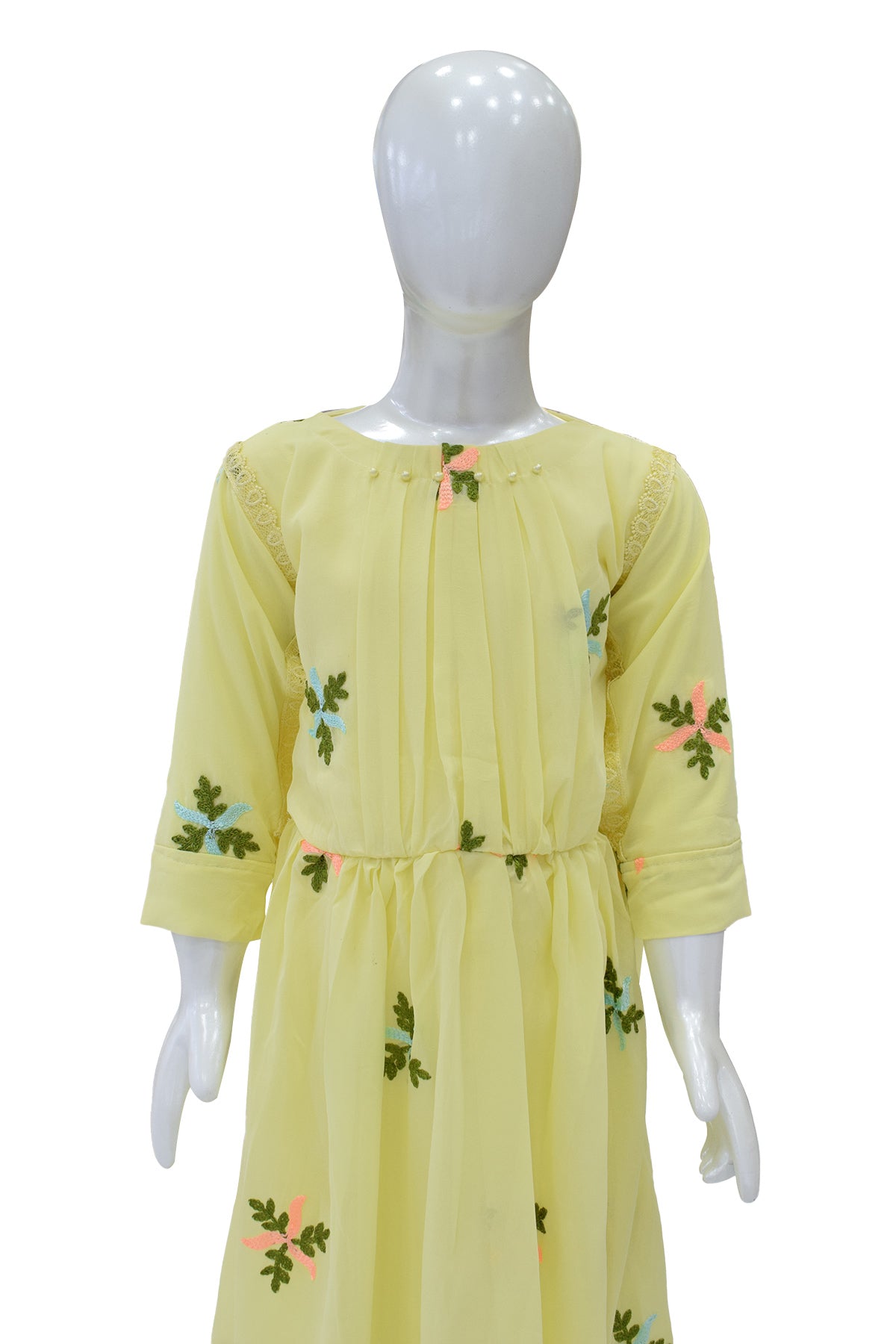 Silakaari Kids yellow Pearl Dress Floral Printed Cinderella Frock For Girls