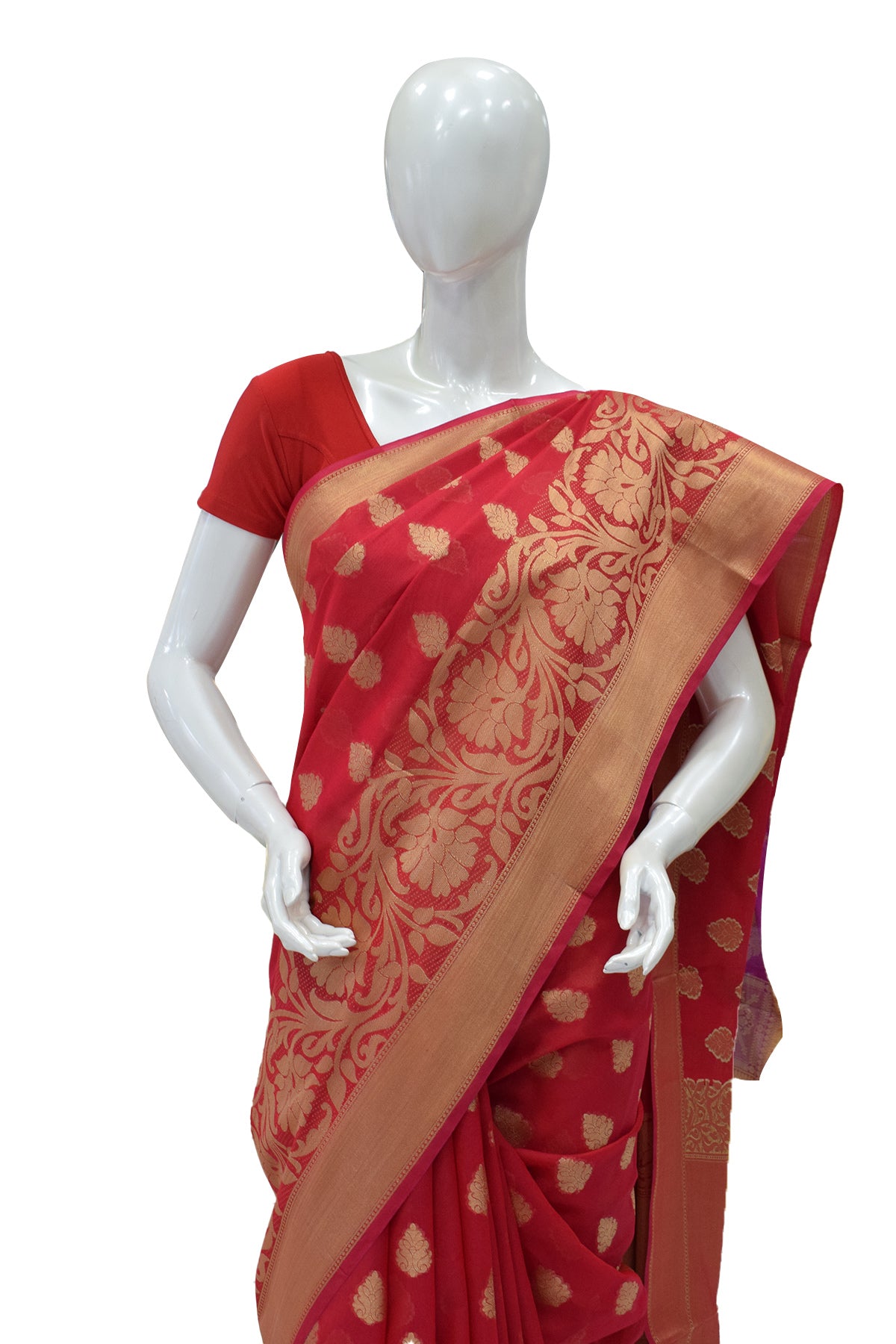 Silakaari Women's Red Golden Heavy Border Banarasi Silk Saree