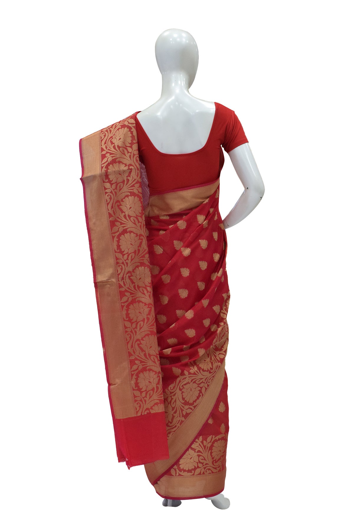 Silakaari Women's Red Golden Heavy Border Banarasi Silk Saree