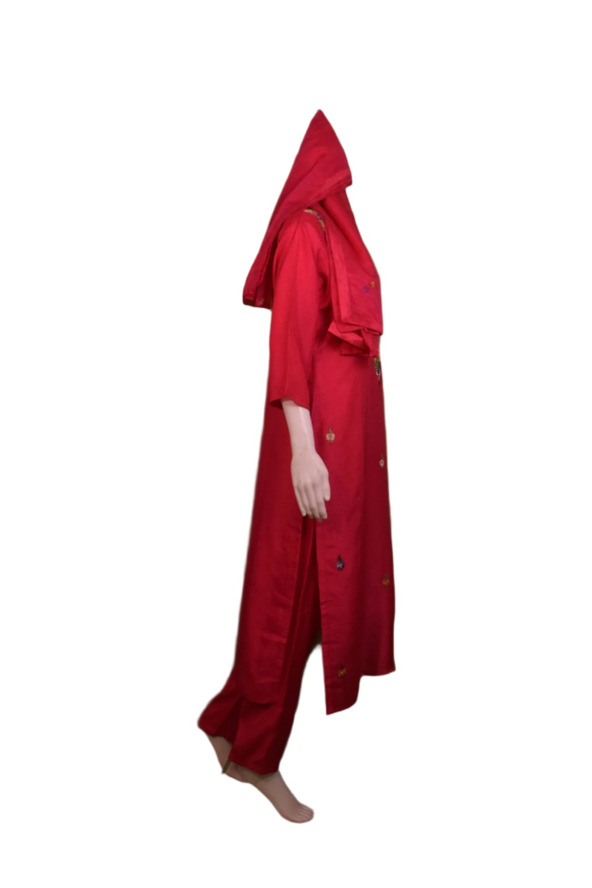 Silakaari Women's Silk Heavy Neckline Theard Moti Floral Embroidered Kurti Pant Dupatta Set