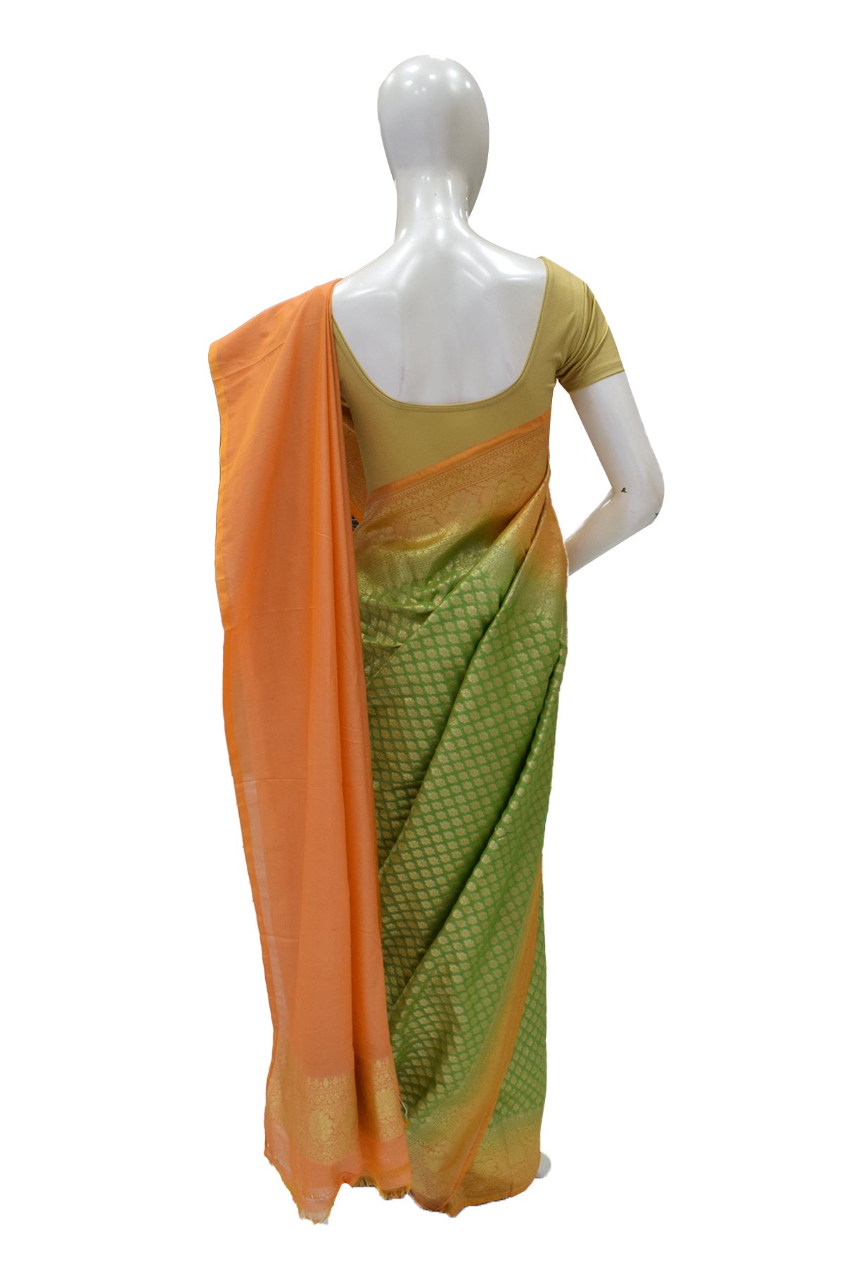 Silakaari Women's Green-Yellow Zari Banarasi saree