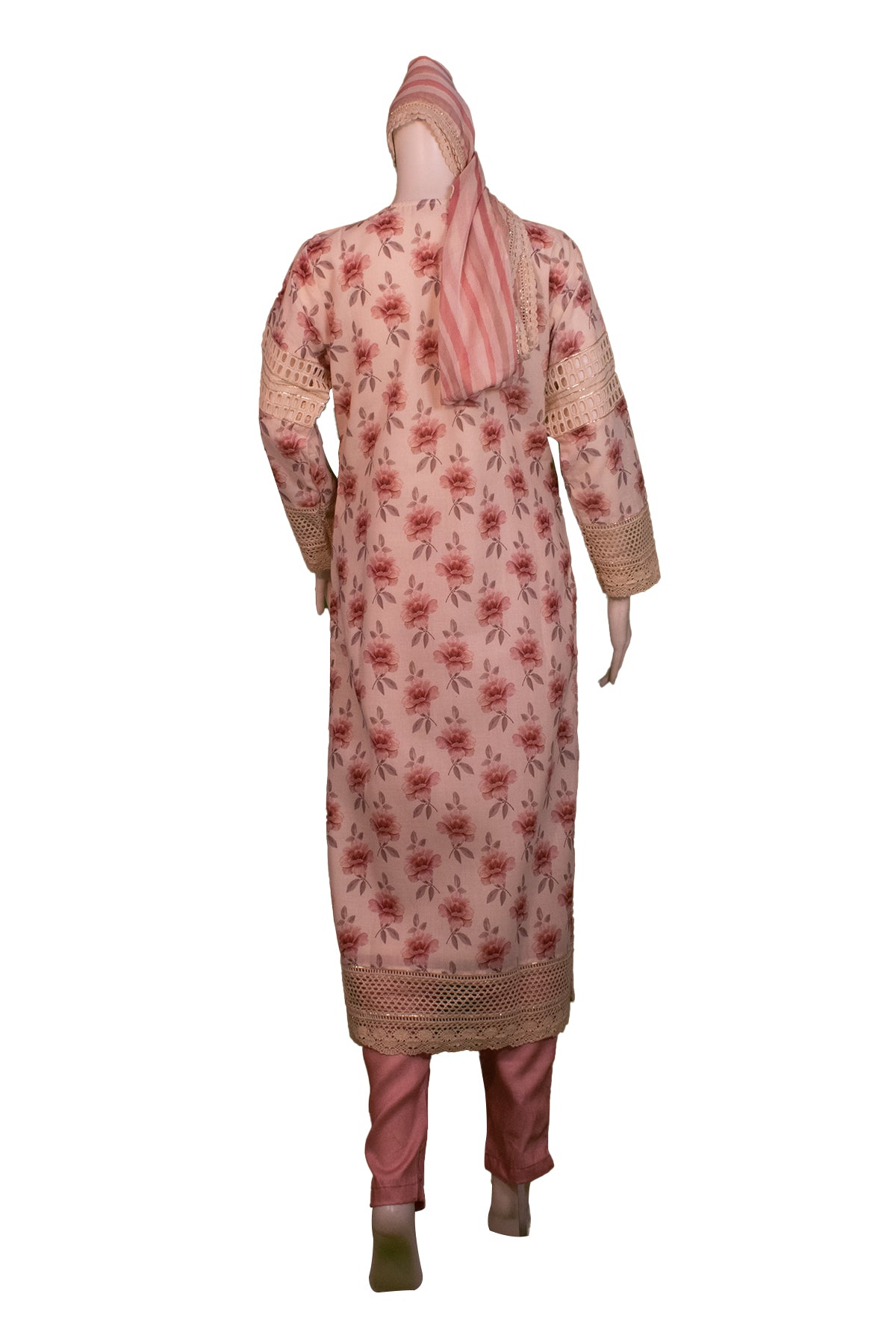 Silakaari Women's Pink & Cream Floral Gota Rose Ready Dress With dupatta