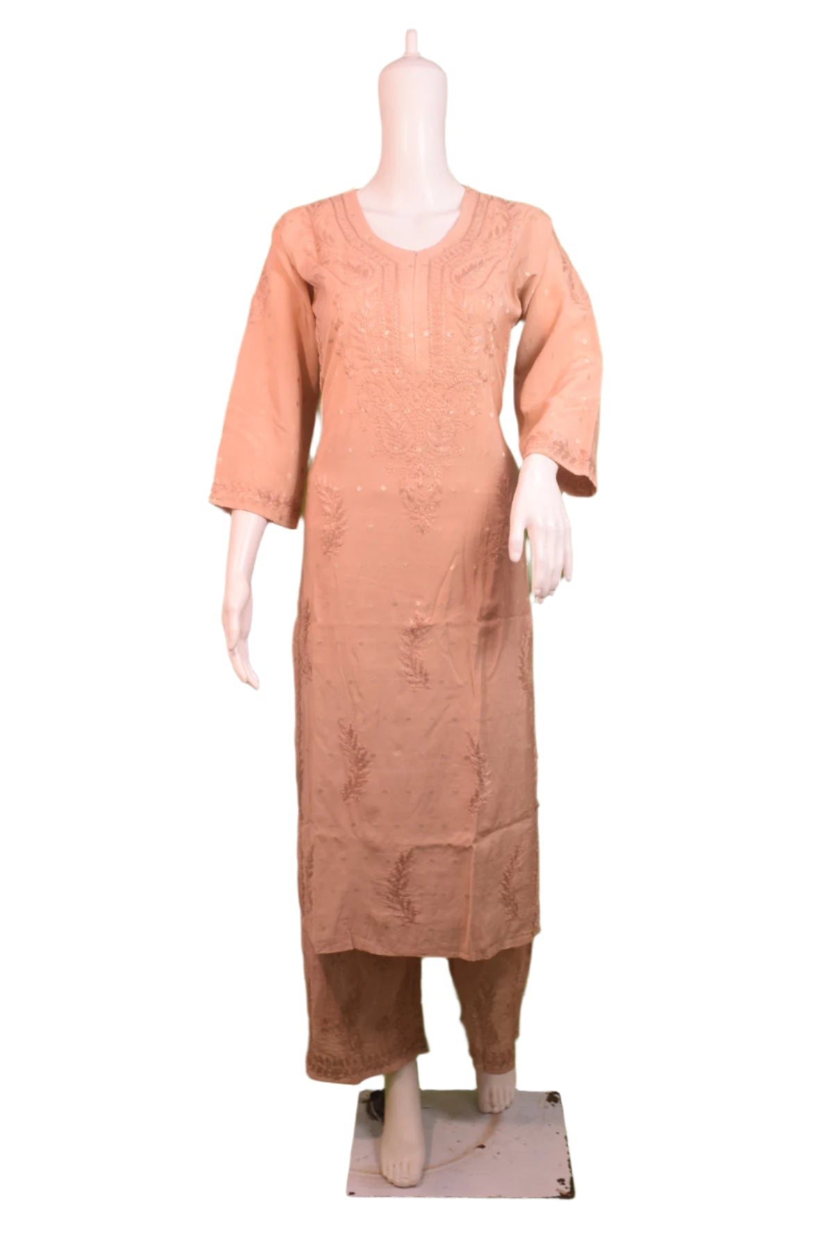 Silakaari Women's Pure Chanderi Golden Dots Kurti Palazzo Premium Lucknowi Set