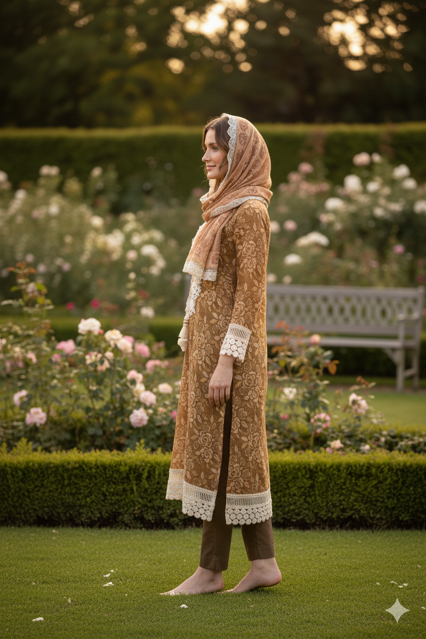 Silakaari Women's Floral Pure Georgette Heavy Lacy Designer Ready-Made Dress