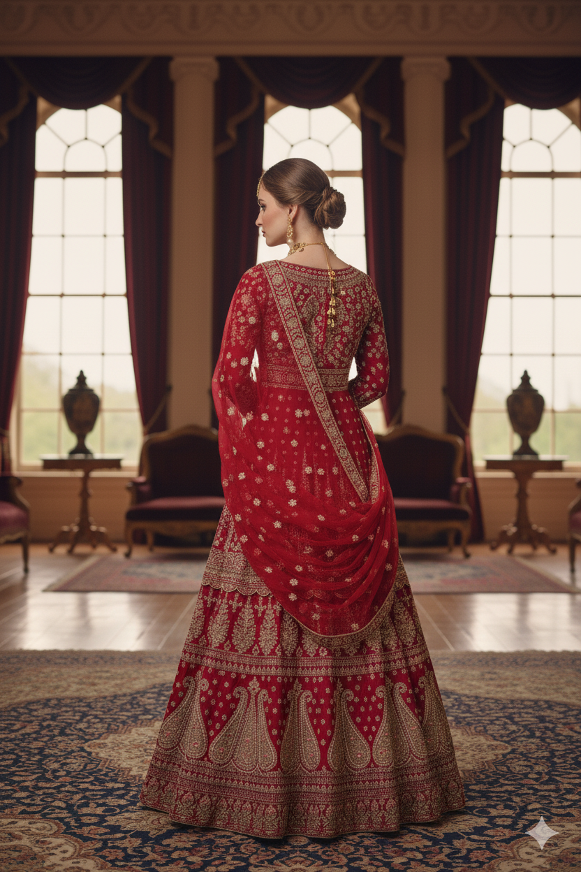 Silakaari Rani Velvet Bridal Lehenga with Zari, Zarkan & Cutdana Work