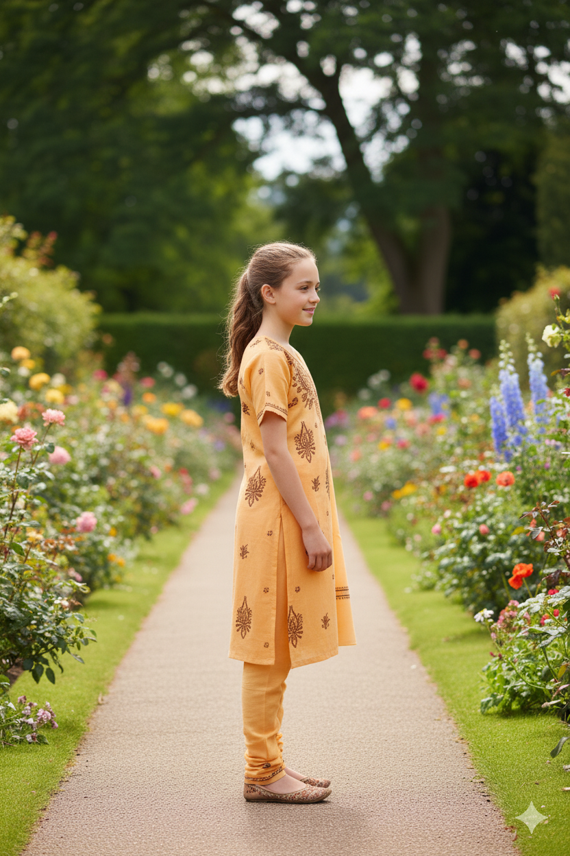 Silakaari Alayna Beige-Brown Pure Cotton Lucknowi ChikanKari Kurti Pant With Dupatta Set For Girls