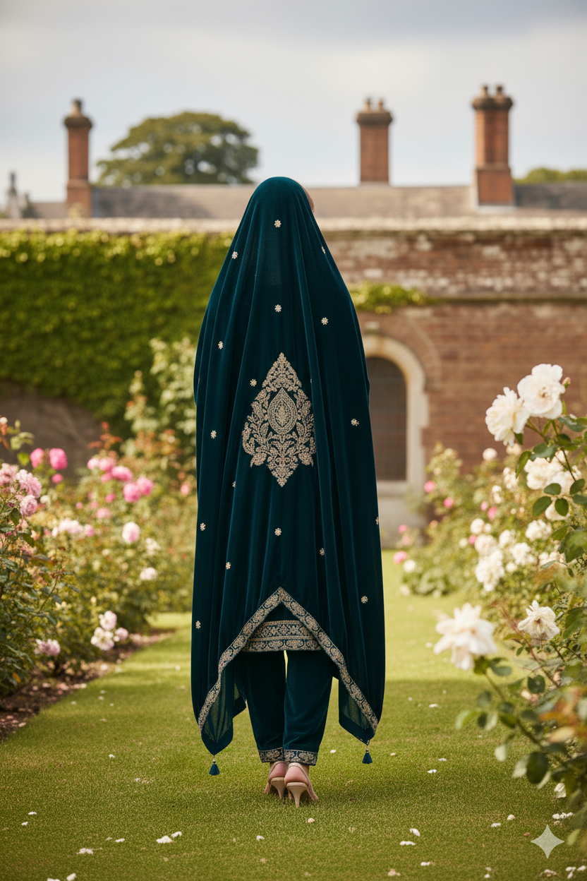 Silakaari Dilkash Dark Green Gold Sequin Patch Zardosi Pure Velvet Bridal Kurti pant set