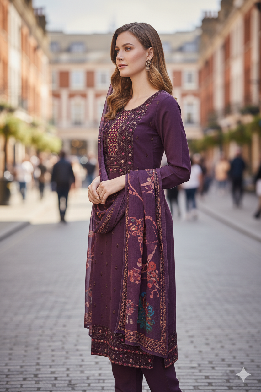 Silakaari Women's Sequin Fancy Mirror Embroidered Kurti Pant Dupatta Set