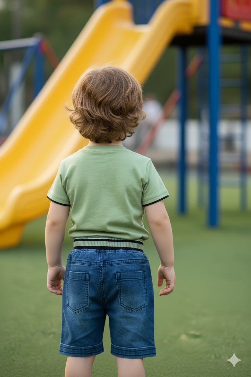 Silakaari Kids Printed T-Shirt & Short Denim Set For Boys