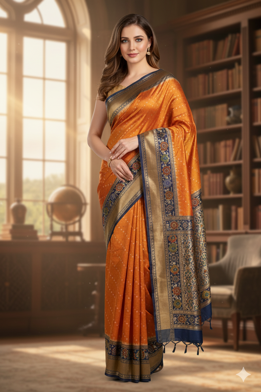 Silakaari Mustard-Blue Zari Banarasi Tilfi Handloom Saree