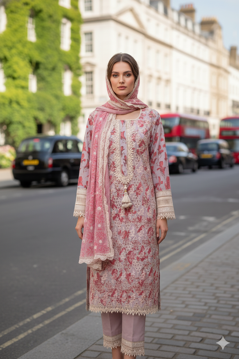 Silakaari Women's Magenta Hakoba Kurti Pant Dupatta Set