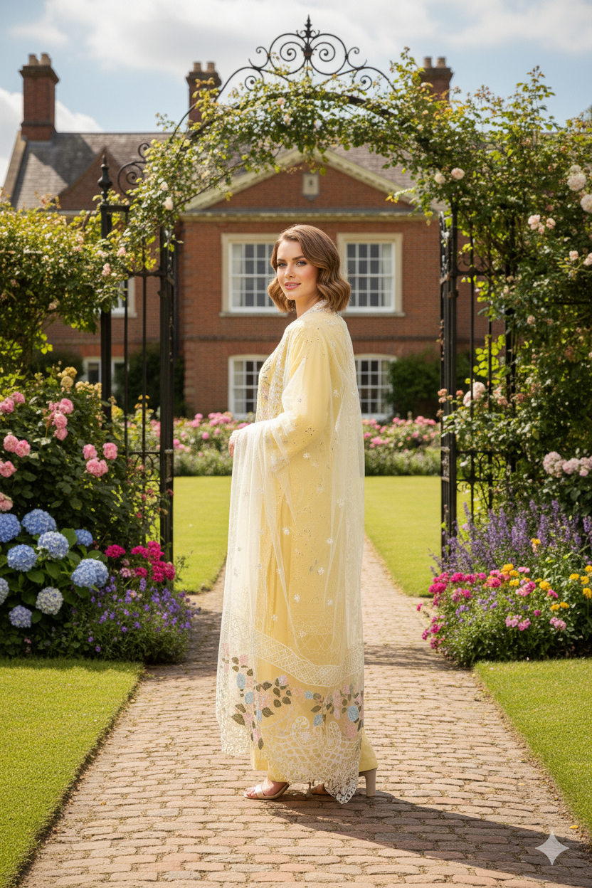 Silakaari Noorani Pure Lawn Beige Heavy Embroidery Organza Patch Work Unstitched Suits