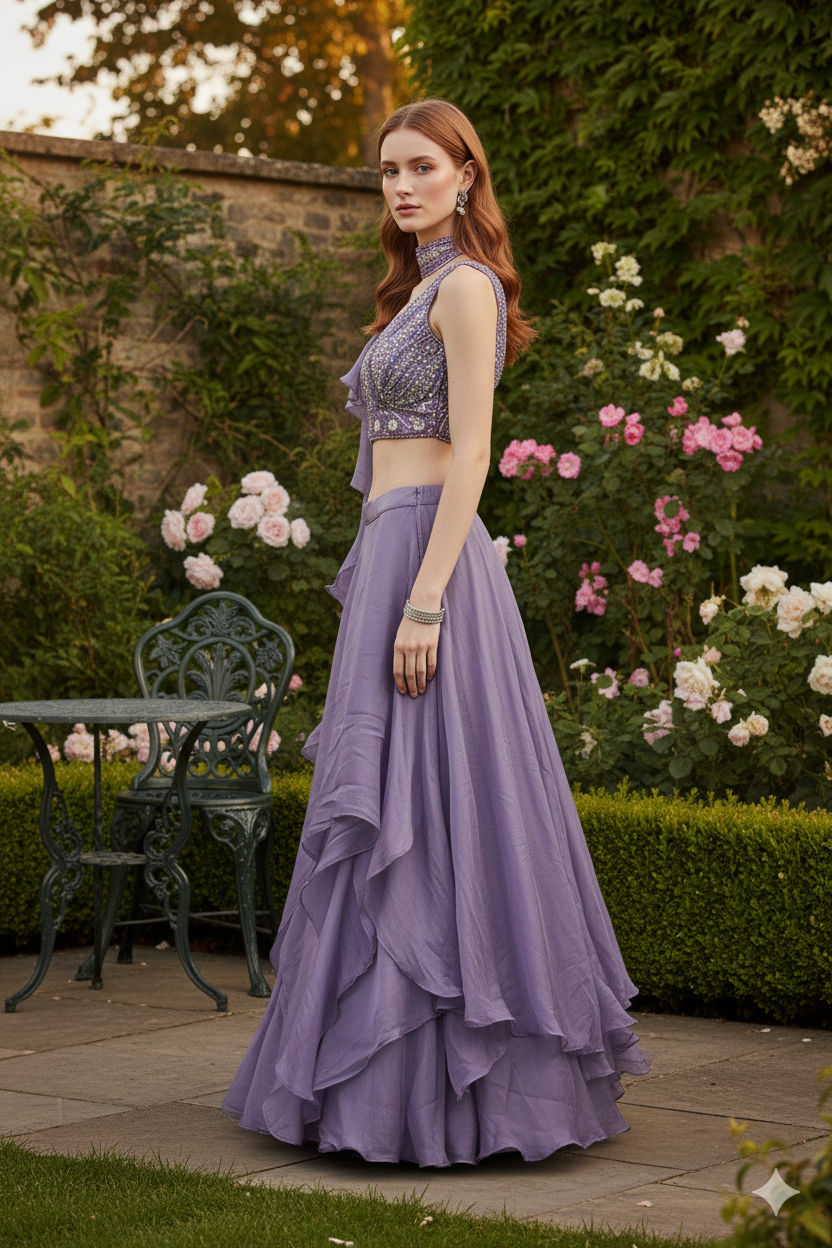 Silakaari Pearl Dimond Feminine Organza Lalick Dimond Lehenga Sharara Set