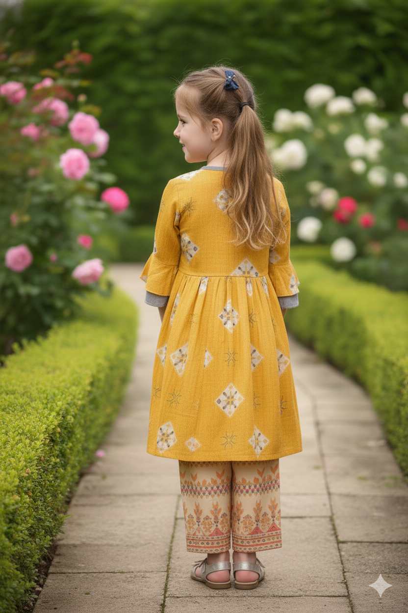 Silakaari Kids Bell Sleeve Foil Printed Palazzo Set For Girls