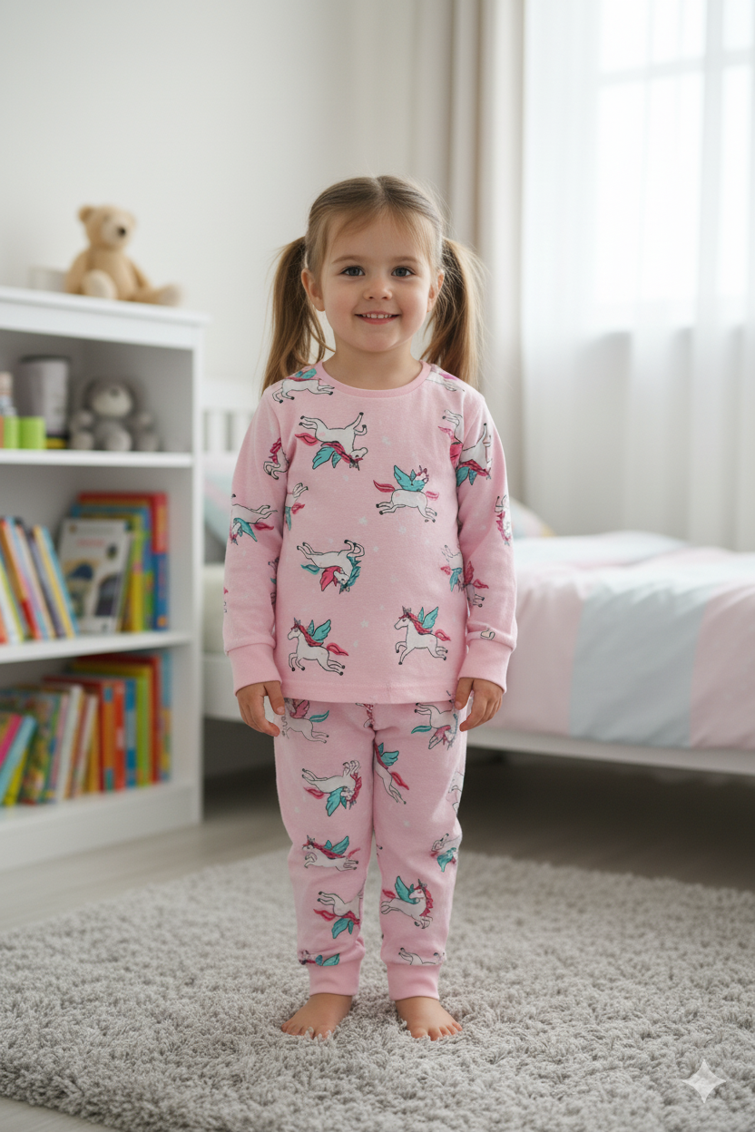 Silakaari Kids Baby Pink Unicorn Print Cute Night Dress For Girls