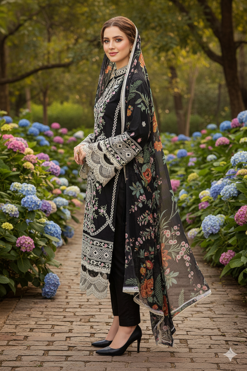 Silakaari Aarzoo Pure Lawn Heavy Embroidery Panel Cut Work Unstitched Suits