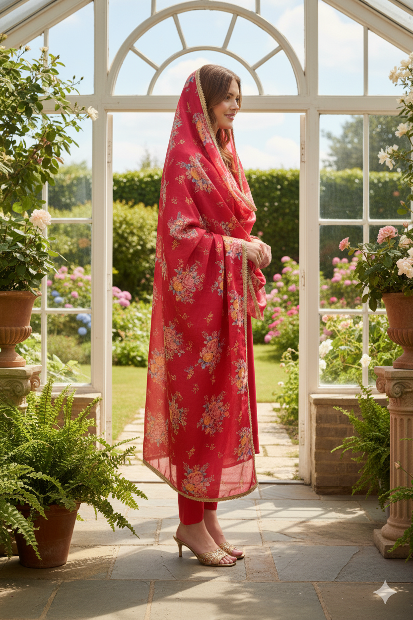 Silakaari Pure Heavy Hand Work V-Neckline Kurti Pant Dupatta Set