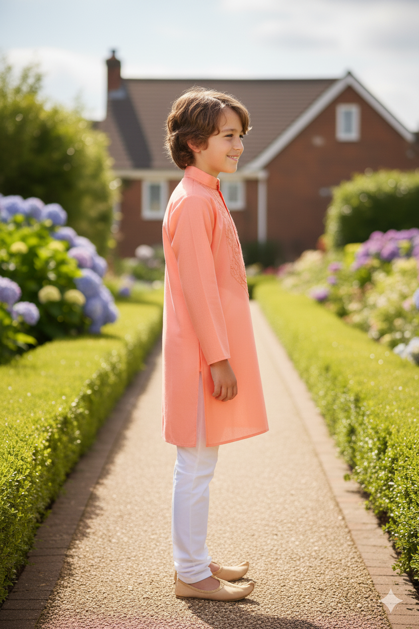 Silakaari Zohan Pink Pure Lucknowi Chikankari Kurta Pyjama Set For Boys