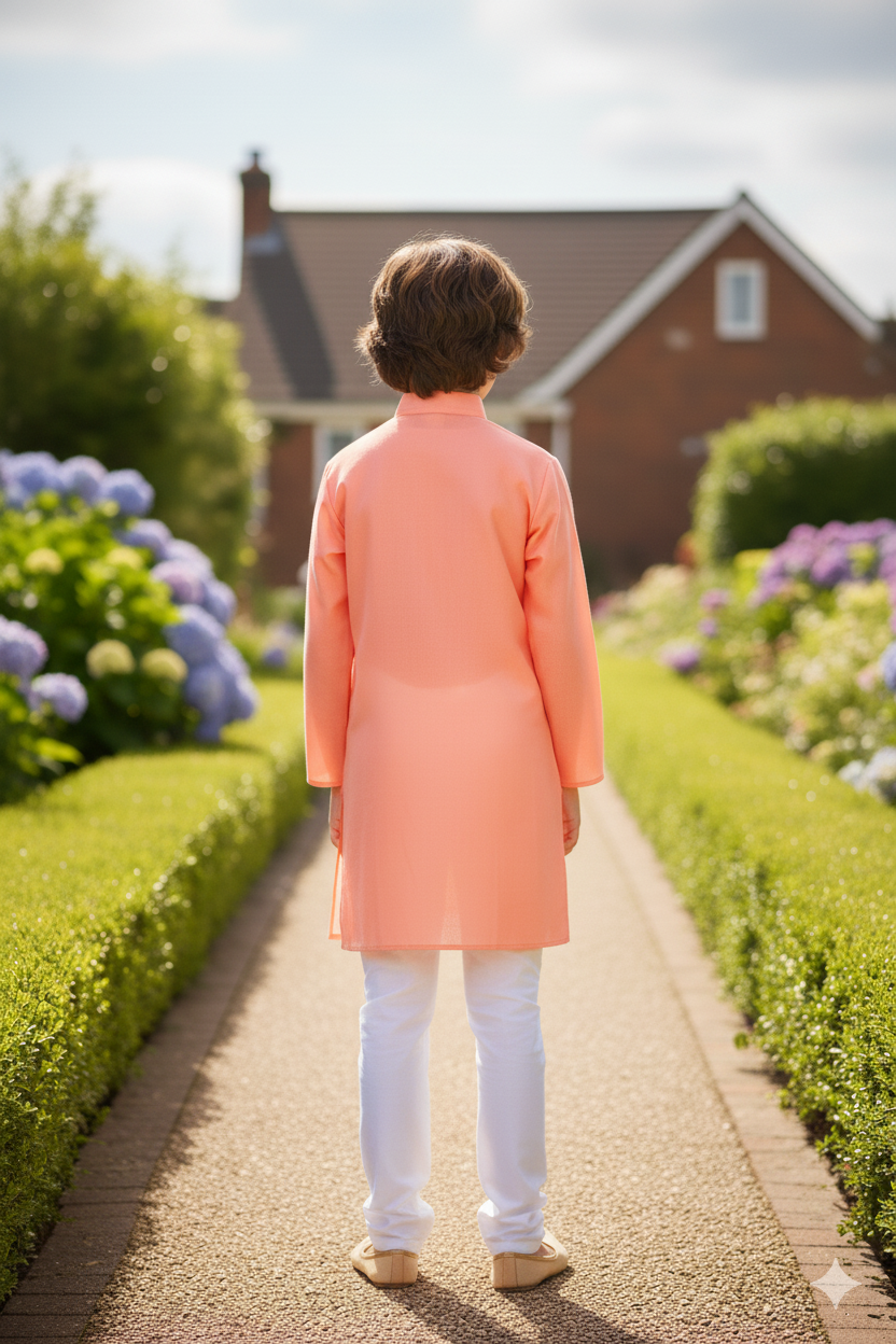 Silakaari Zohan Pink Pure Lucknowi Chikankari Kurta Pyjama Set For Boys