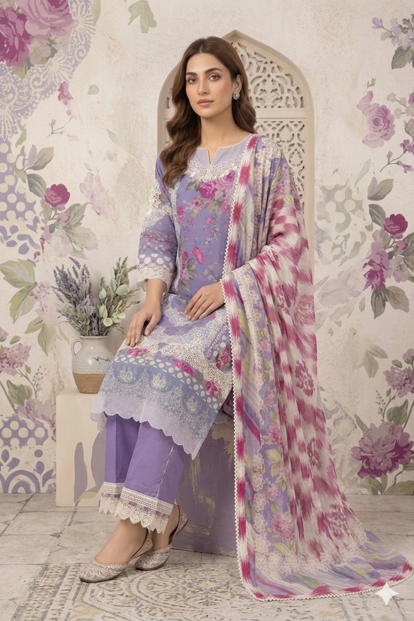 Silakaari Gumaan Pure Lawn Lalick Superior Organza Patch Work Embroidery Pakistani Ready-Made Dress