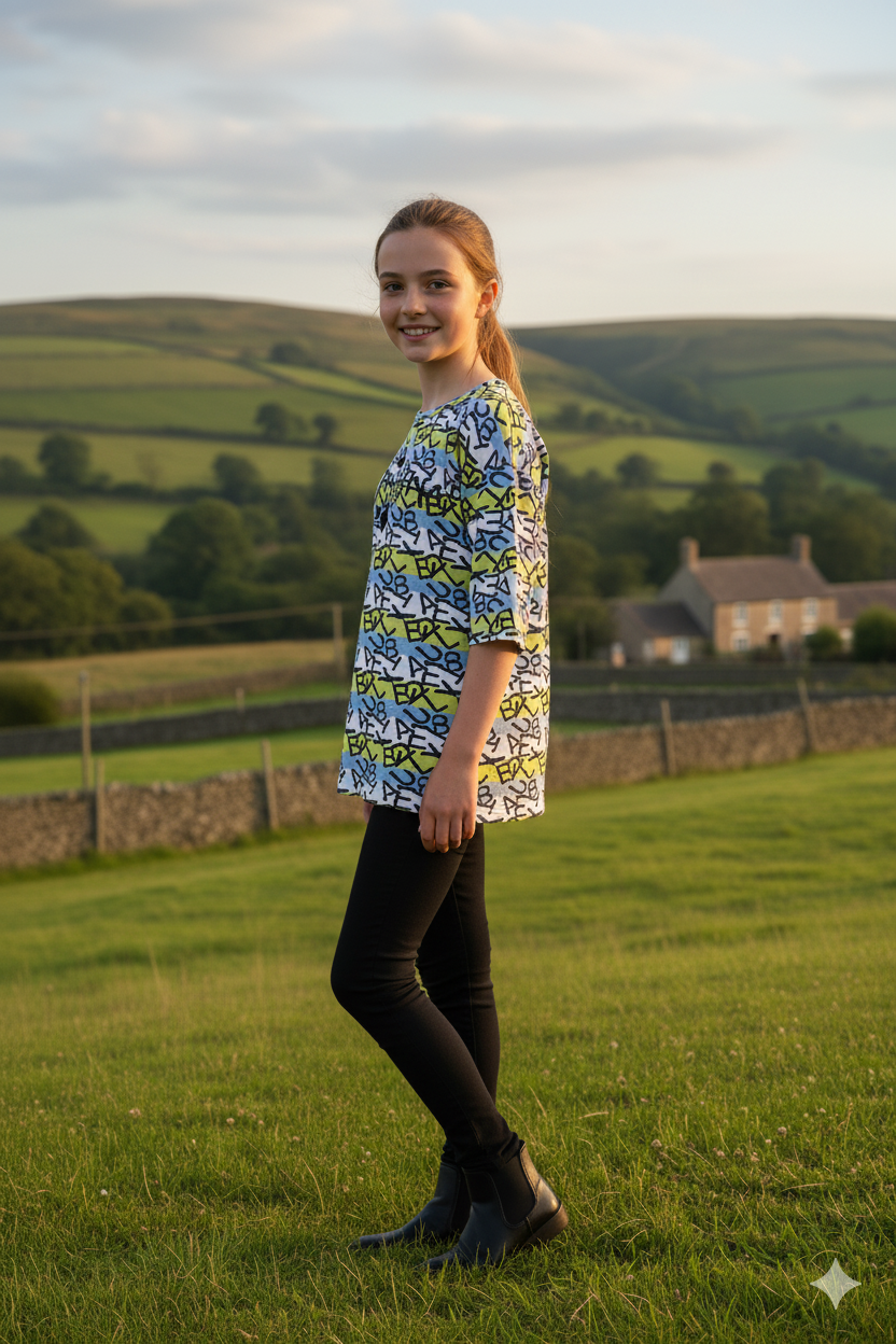 Silakaari Aaima Kids Green Printed T-Shirt With Black Jeans For Girls