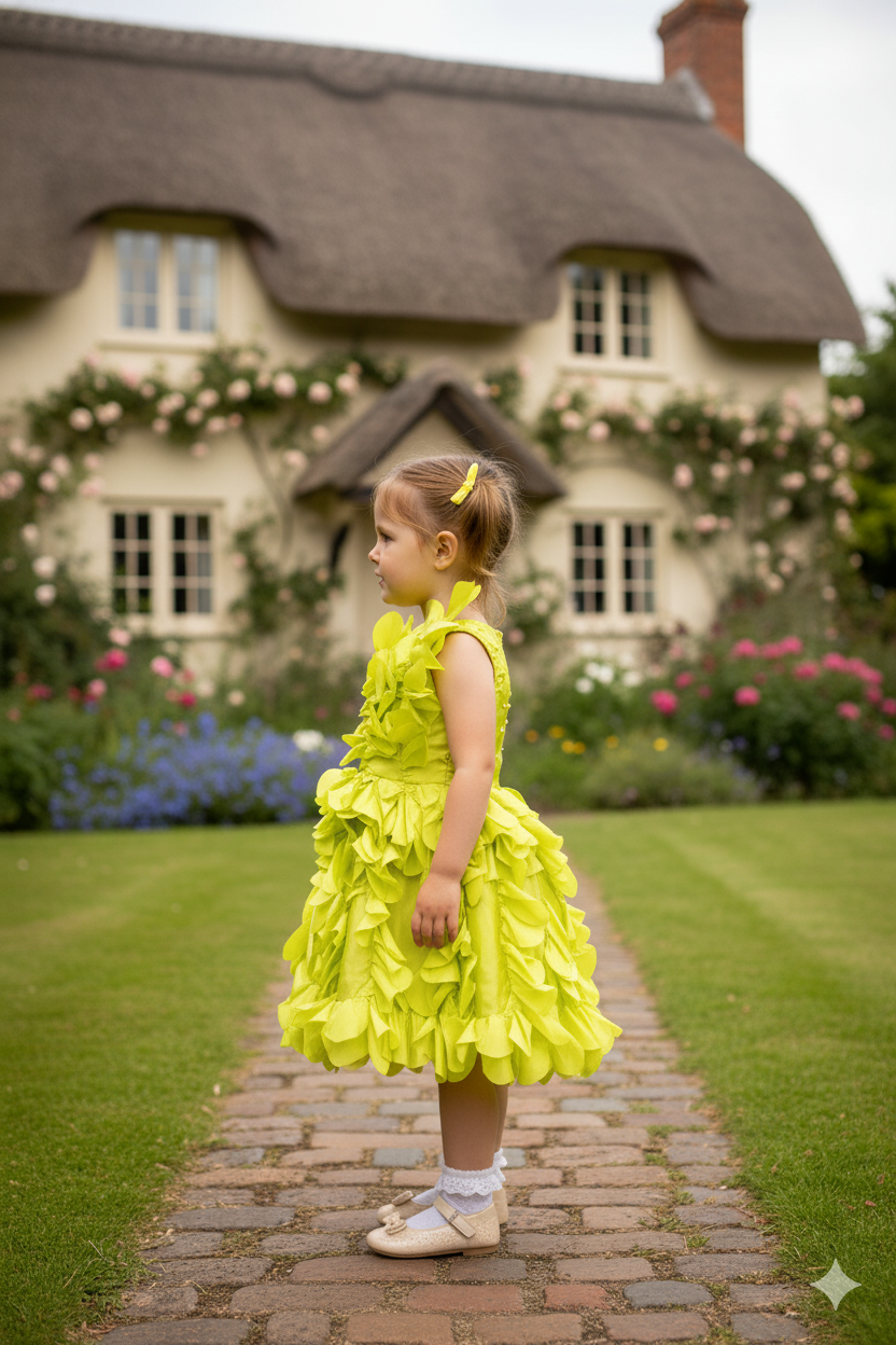 Silakaari Meher Kids Green Satin Sleeveless Beautiful Layered Party Frock Flower Dress for Girls