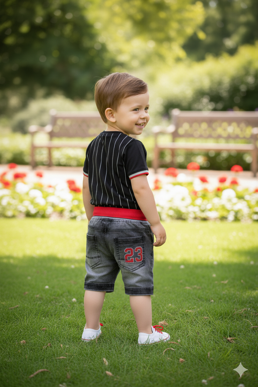 Silakaari Kids Denim Casual T-Shirt & Short Set For Boys