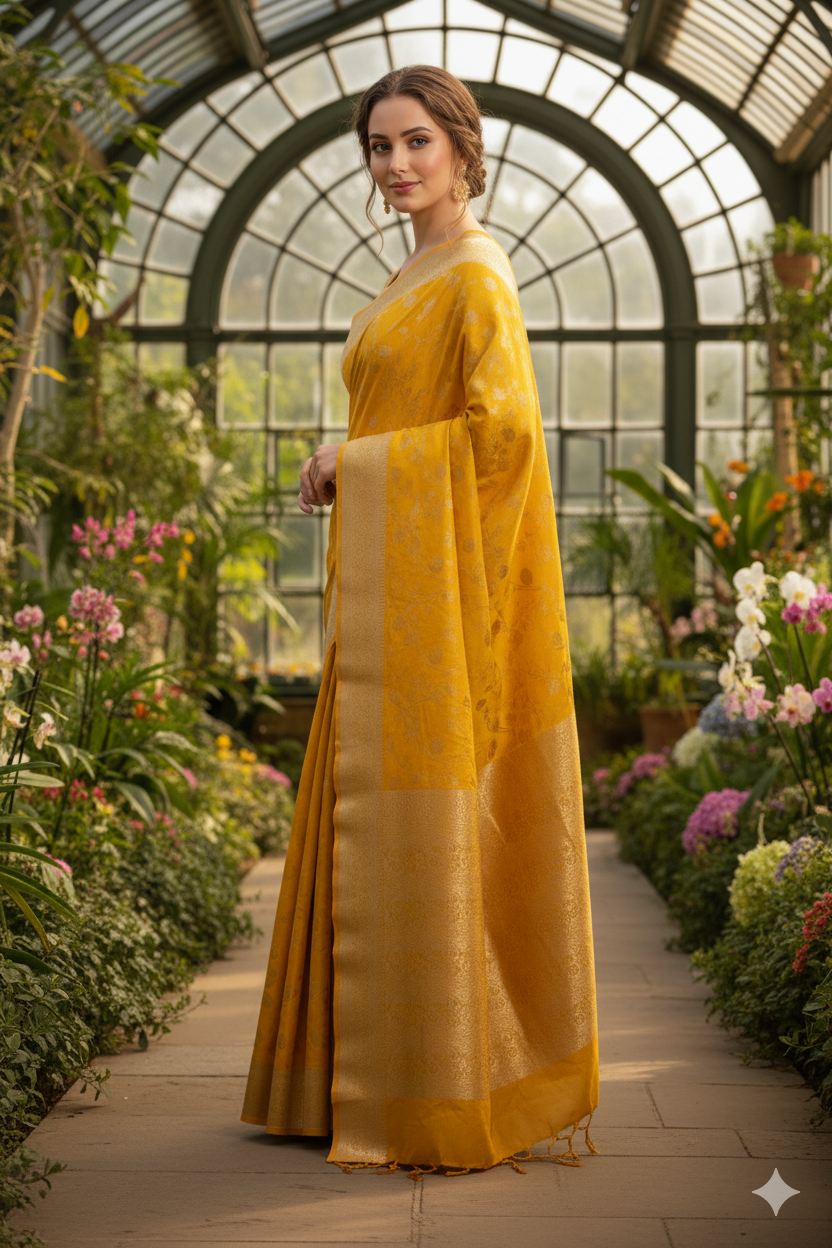 Silakaari Banarasi Sun Yellow Jacquard Saree