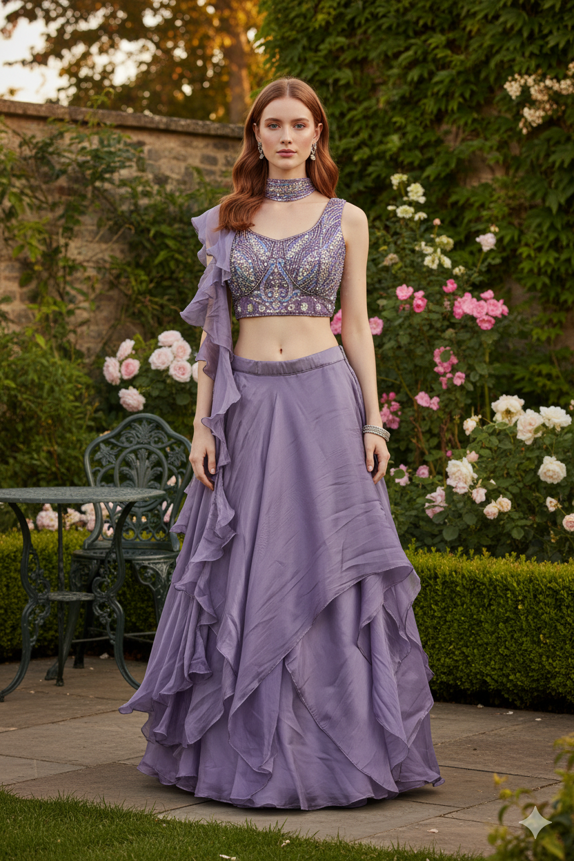 Silakaari Pearl Dimond Feminine Organza Lalick Dimond Lehenga Sharara Set