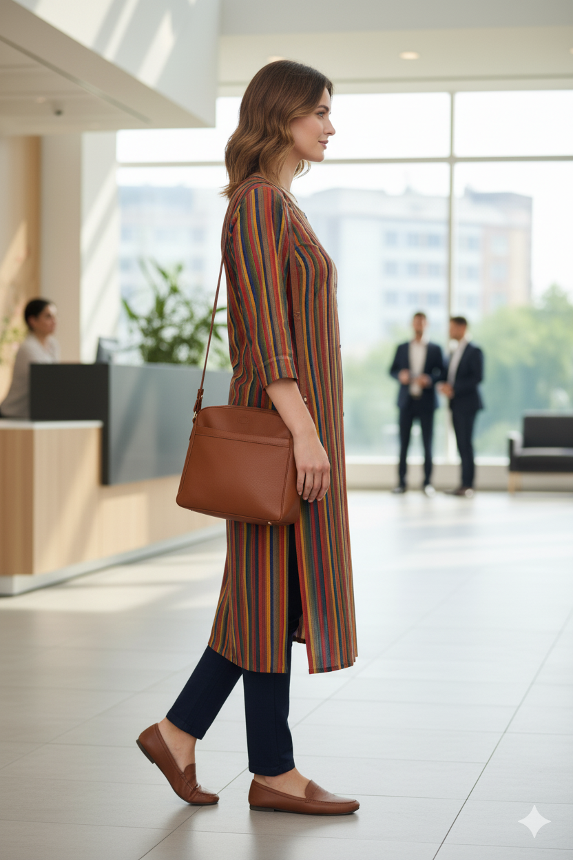 Silakaari Elma Multi-Lining Rayon Gota Patti Long Kurti