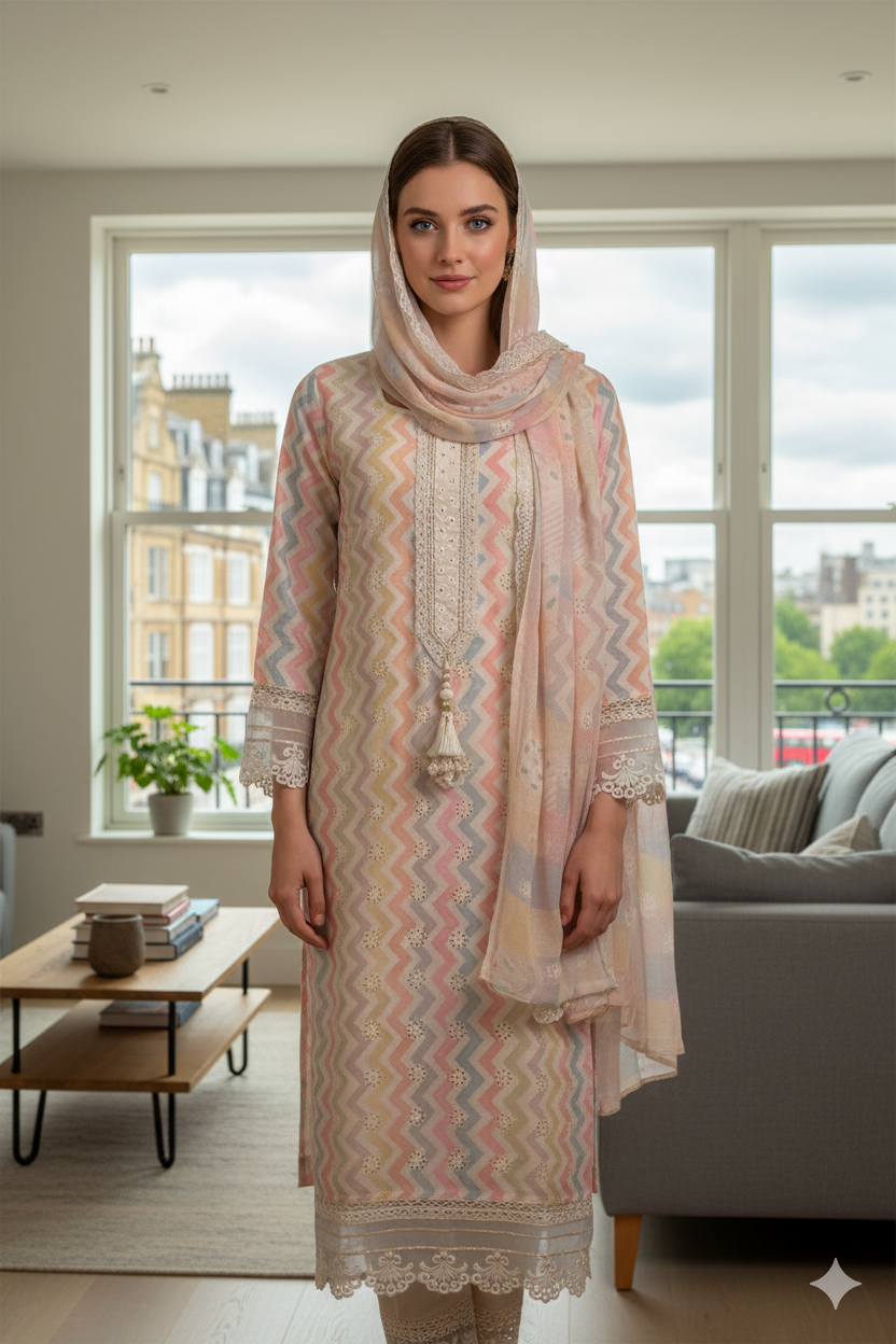 Silakaari Women's Zigzag Pure Cotton Mirror Gota Ready-made Dress