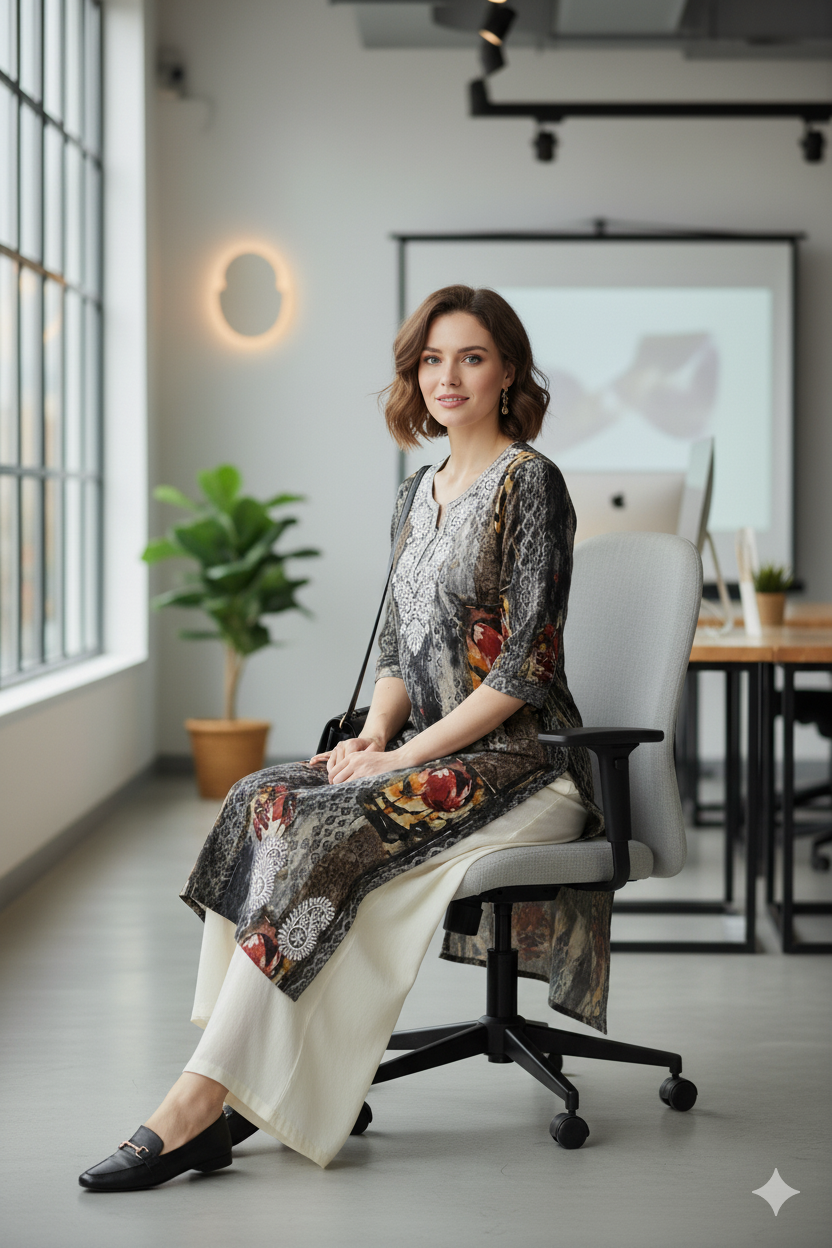 Silakaari Anya Heavy Rayon Mix & Match Black Embroidery Long Kurti