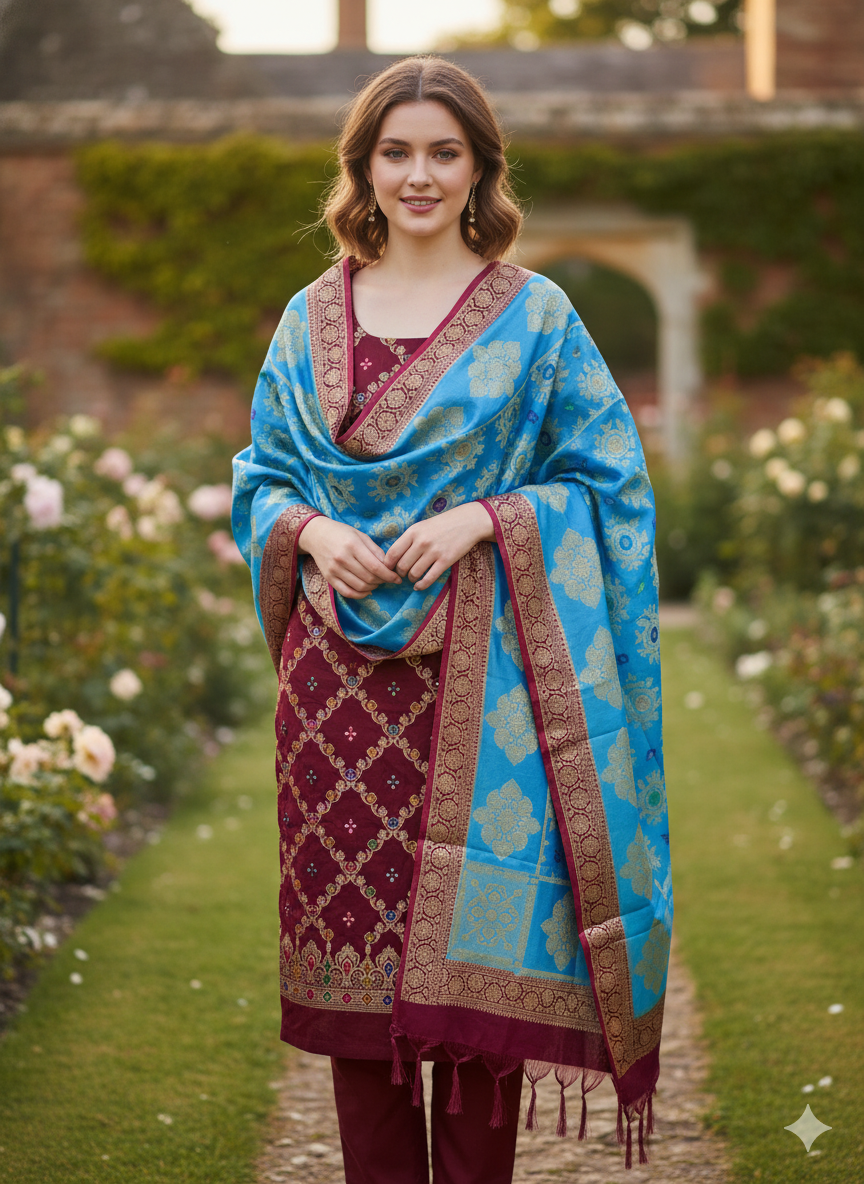 Silakaari Women's Plus Size Zari Banarasi Silk Unstitched Dress Material