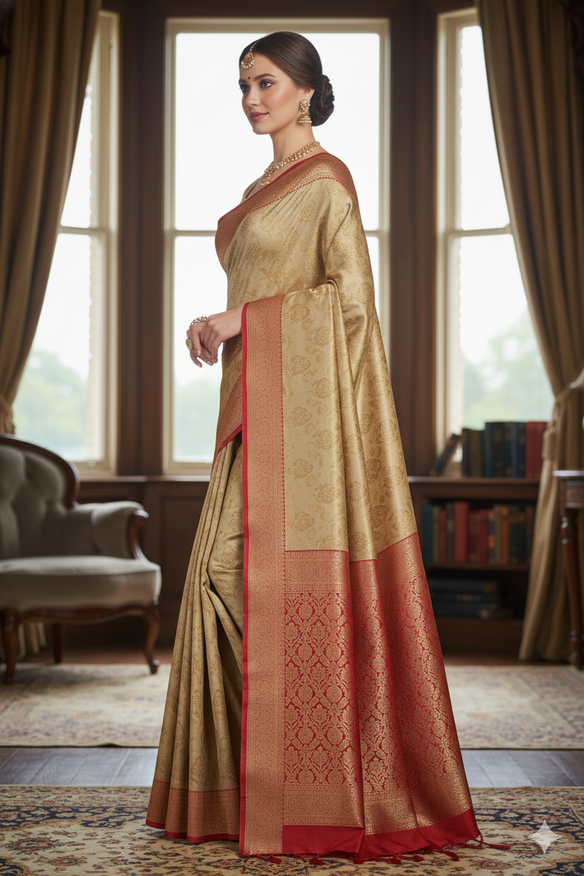 Silakaari Cherry Red Zari Woven Pure Banarasi Silk Saree