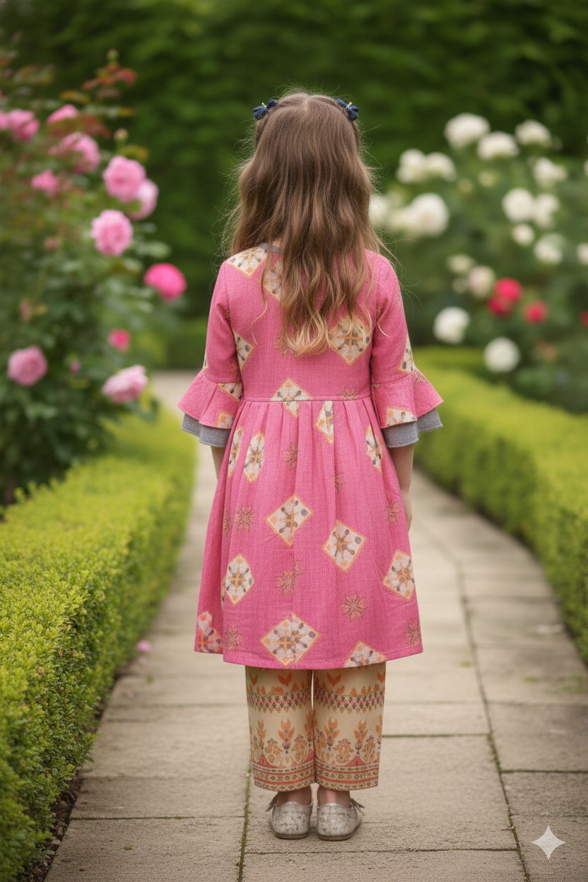 Silakaari Kids Bell Sleeve Foil Printed Palazzo Set For Girls