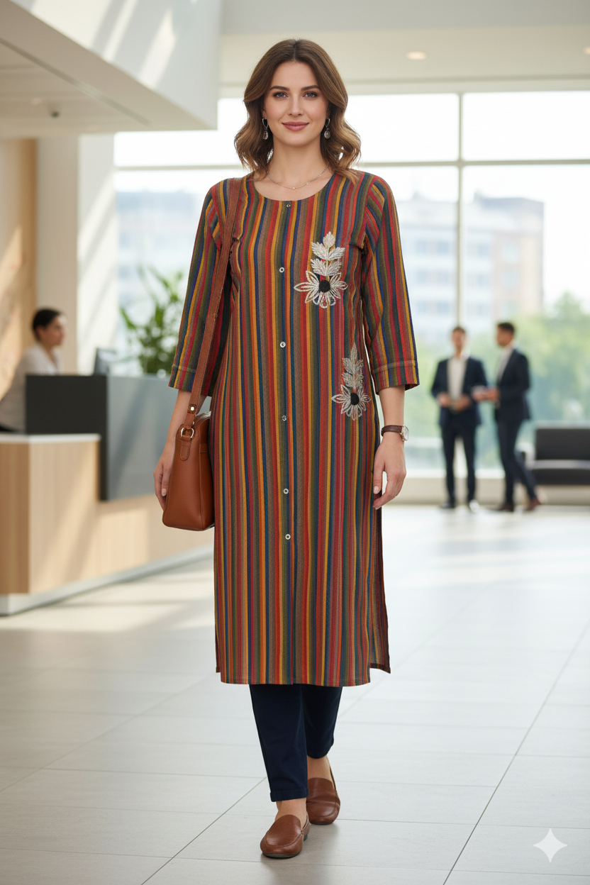 Silakaari Elma Multi-Lining Rayon Gota Patti Long Kurti