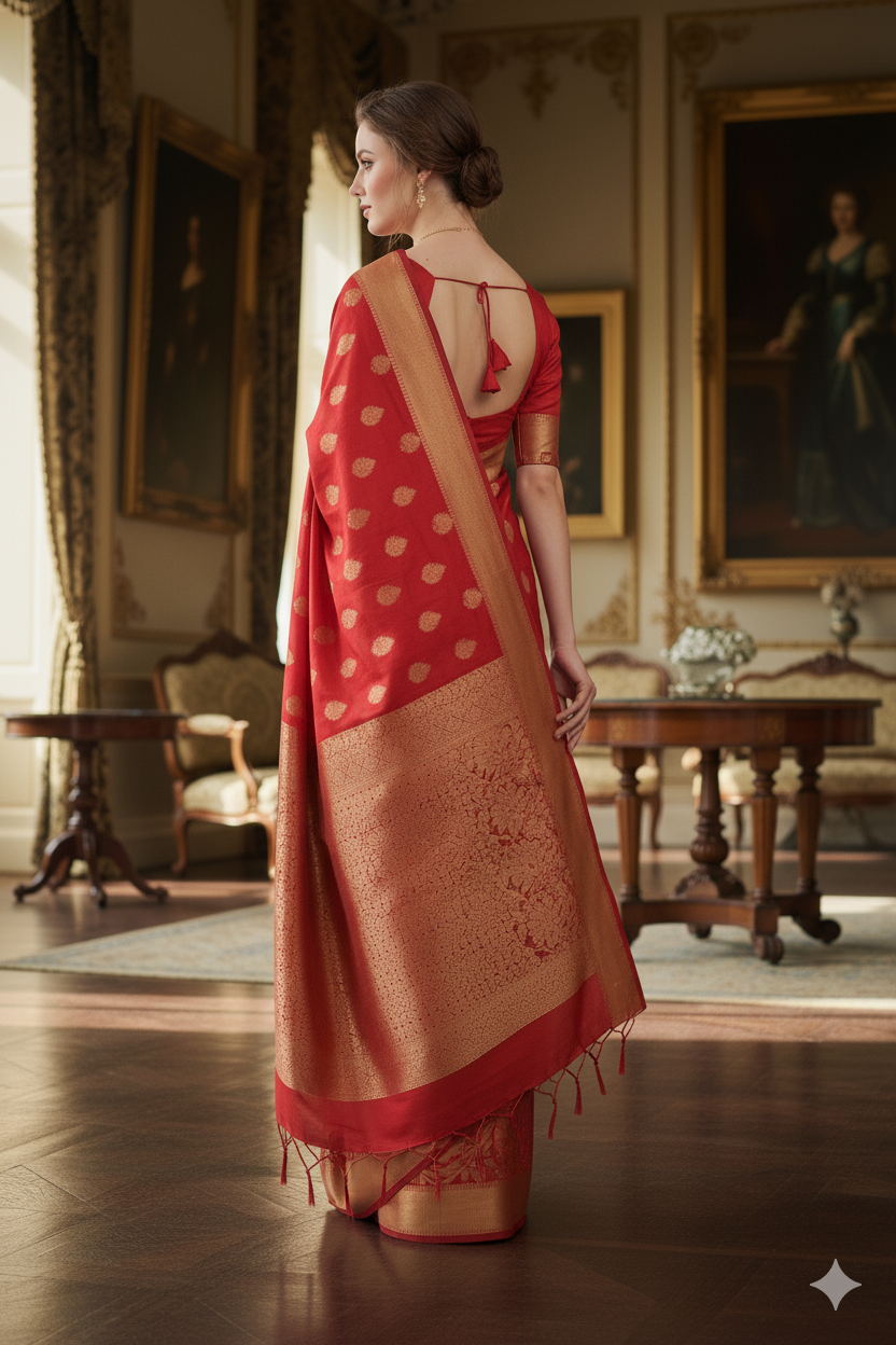 Silakaari Women's Red Golden Heavy Border Banarasi Silk Saree