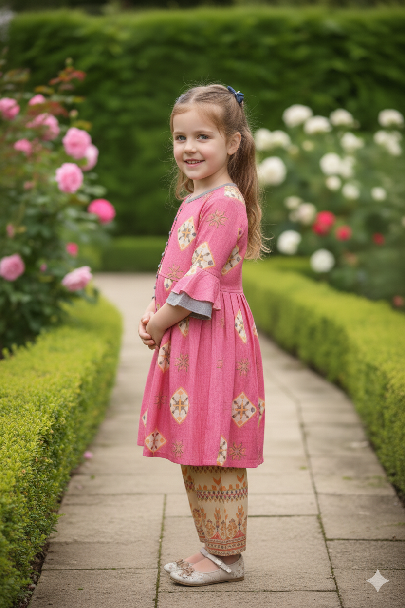 Silakaari Kids Bell Sleeve Foil Printed Palazzo Set For Girls