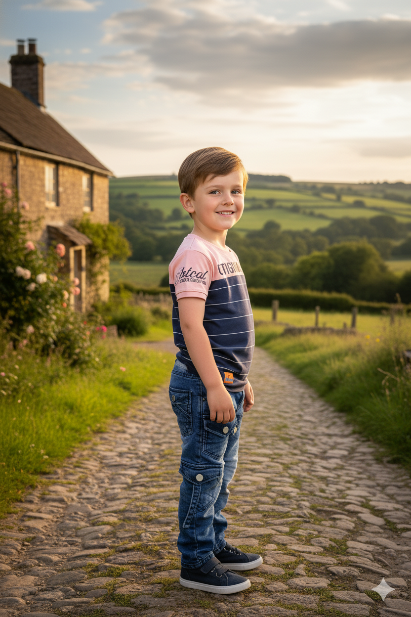 Silakaari Kace Blue Striped T-Shirt With Blue Denim Jeans Set For Boys