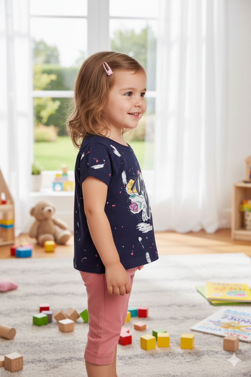 Silakaari Aadila Kids Navy Blue Rose Stylish Top For Girls With Pink Zara Capri